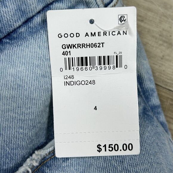 Good American The Weekender Jeans Women 4/27 Blue Straight Leg Raw Hem Indigo248 - Picture 11 of 14